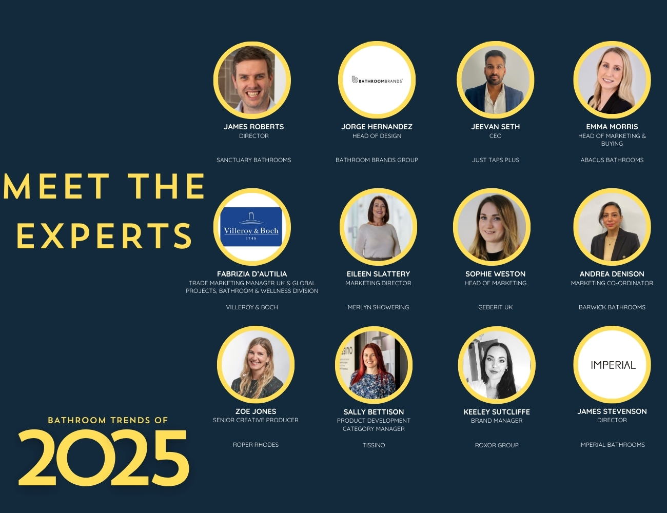 banner image showing 12 experts contributing thoughts to bathroom trends 2025 