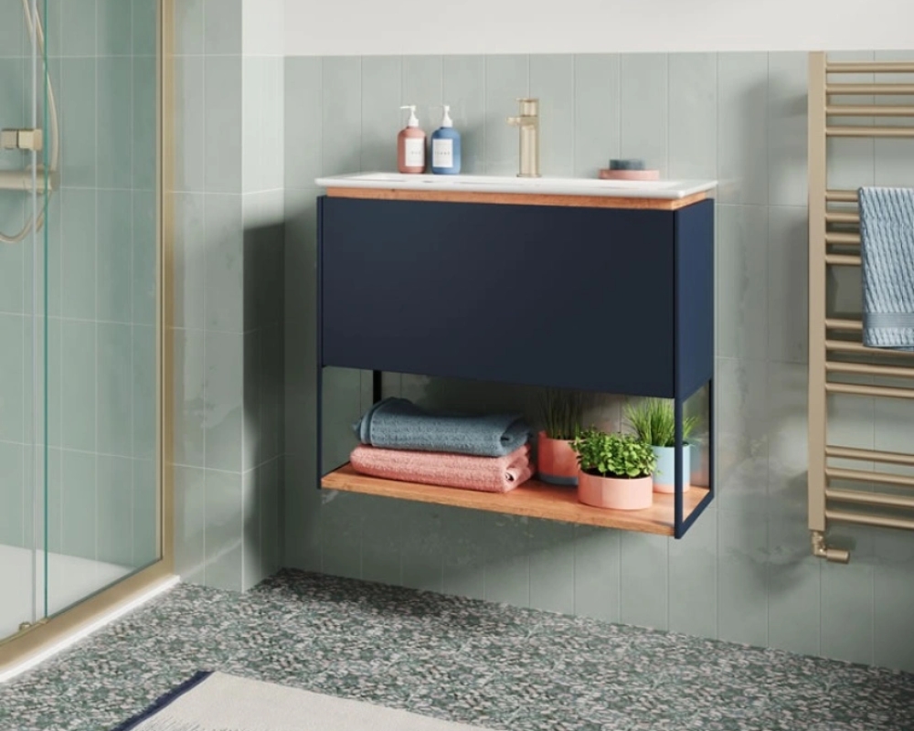 japandi style vanity unit from crosswater in blue