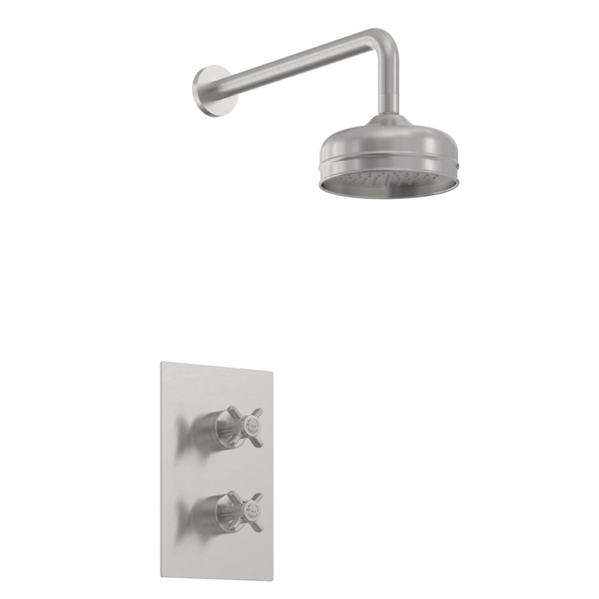 Heritage Dawlish Brushed Nickel Recessed Shower with Premium Fixed Head Kit