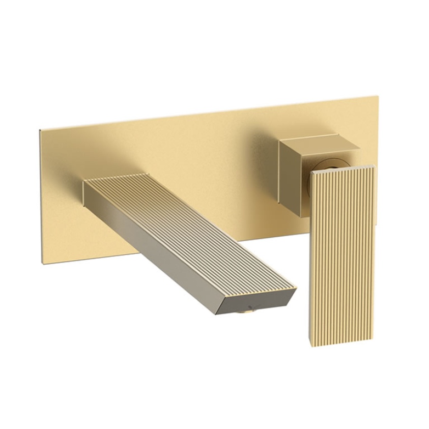 Crosswater Limit Brushed Brass Wall Mounted Basin 2 Hole Set