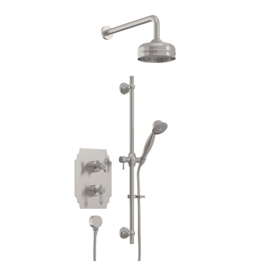 Heritage Glastonbury Brushed Nickel Recessed Shower with Premium Fixed Head and Flexible Riser Kit