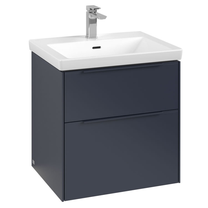 Cutout image of Villeroy & Boch Subway 3.0 572 Marine Blue Wall-Hung  Vanity Unit & Basin with Marine Blue handle