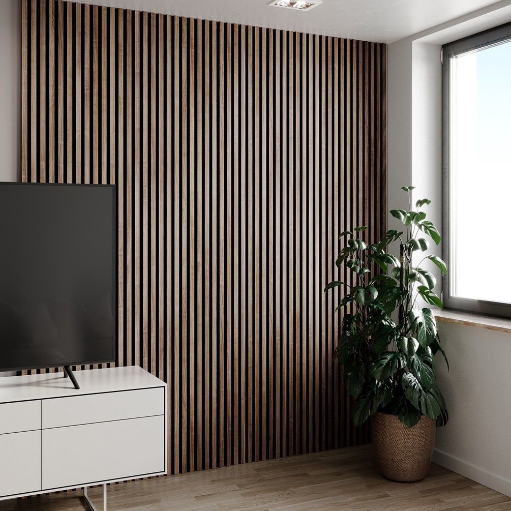 Camden Walnut/Black slatted waterproof Wall Panels | Sanctuary