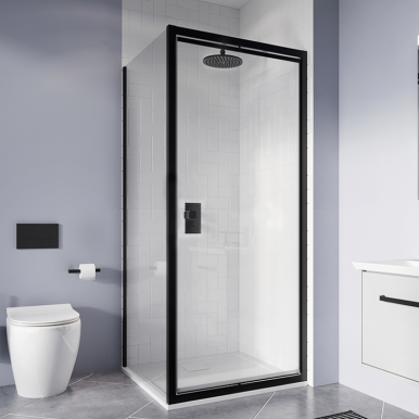 Crosswater Clear 6 Matt Black Infold Shower Door | Sanctuary Bathrooms