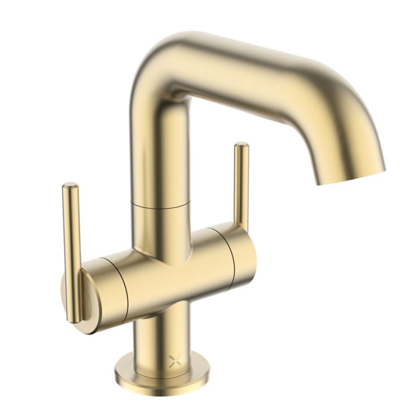 Crosswater 3ONE6 Lever Brushed Brass 2 Handle Basin Mixer With Swivel Spout