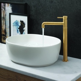 image of a crosswater tall basin tap in unlacquered brushed brass