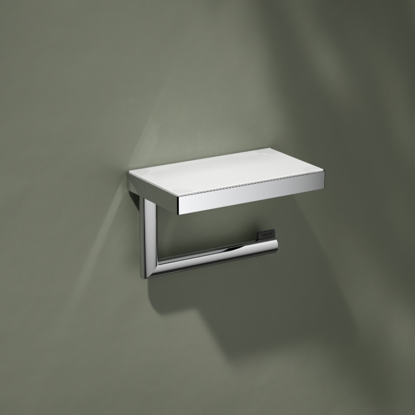 Close up product image of Keuco Reva Toilet Roll Holder with Shelf 12873 019000/12873 379000