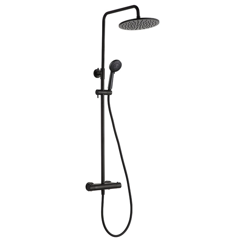 Product Cut out image of the JTP Vos Matt Black Thermostatic Exposed Bar Valve Shower Kit