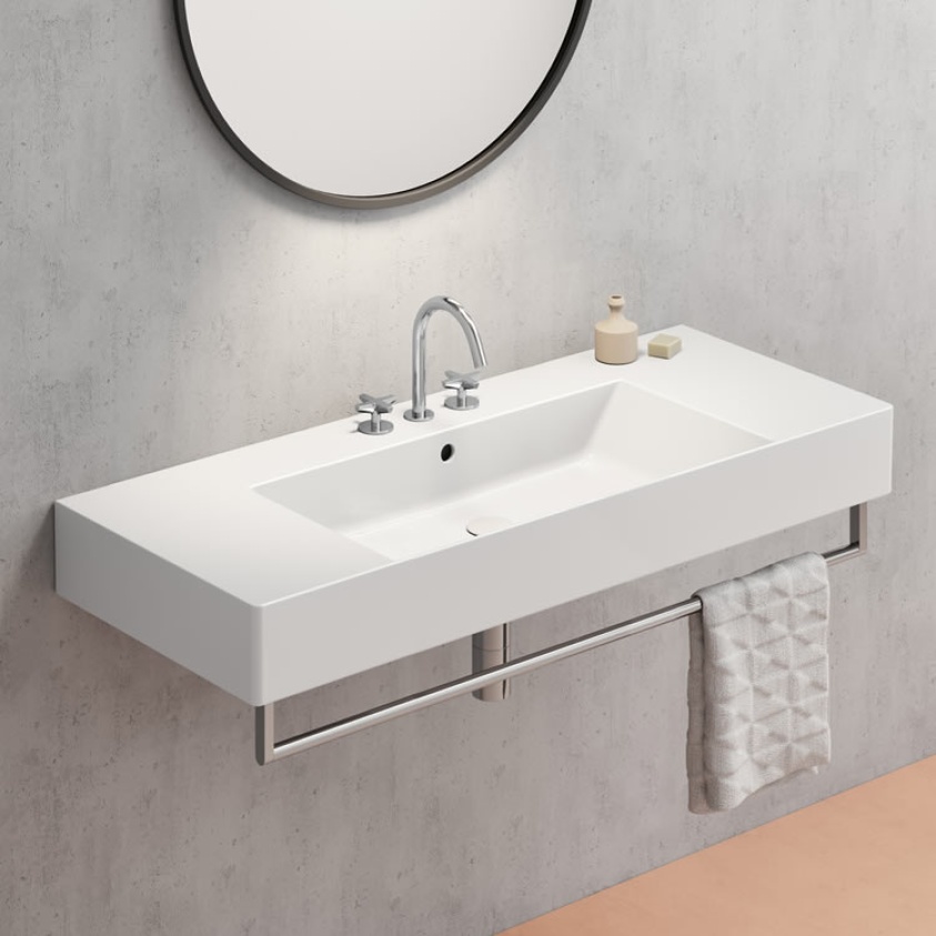 Photo of GSI Kube X 120 x 47 Wall Hung Basin With Towel Rail - Lifestyle