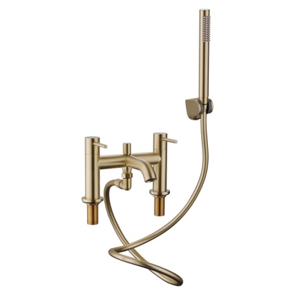 Cutout image of Sanctuary Apex Brushed Brass Deck-Mounted Bath Shower Mixer