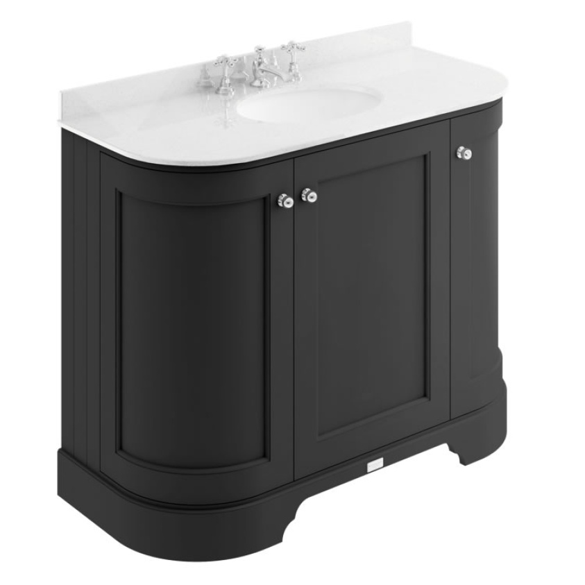 Bayswater 1000mm Matt Black 3 Door Curved Vanity Unit & Worktop