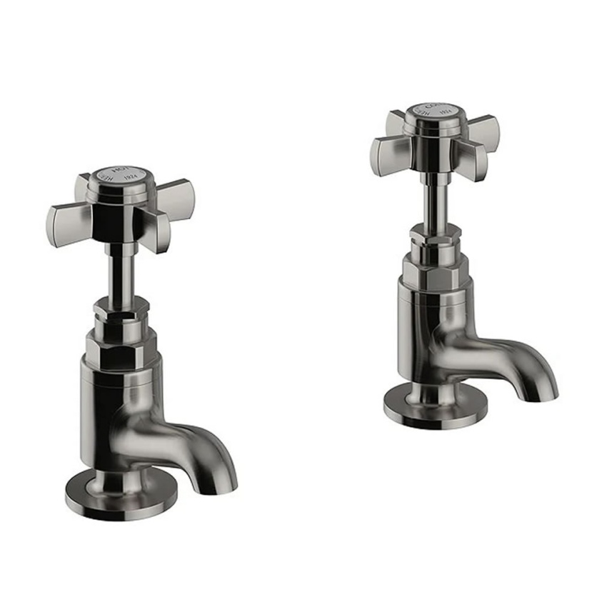 Heritage Dawlish Brushed Nickel Short Nose Basin Pillar Taps