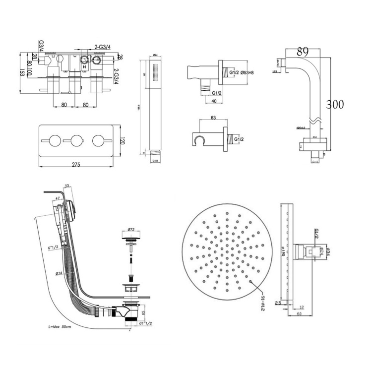 JTP Florence Bath & Shower Valve With Head, Handset & Exofil Filler ...