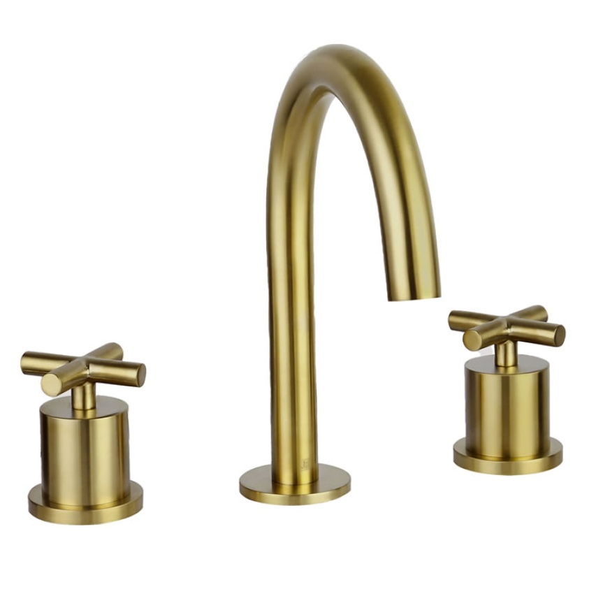 JTP Solex Brushed Brass Deck Mounted 3 Tap Hole Basin Mixer