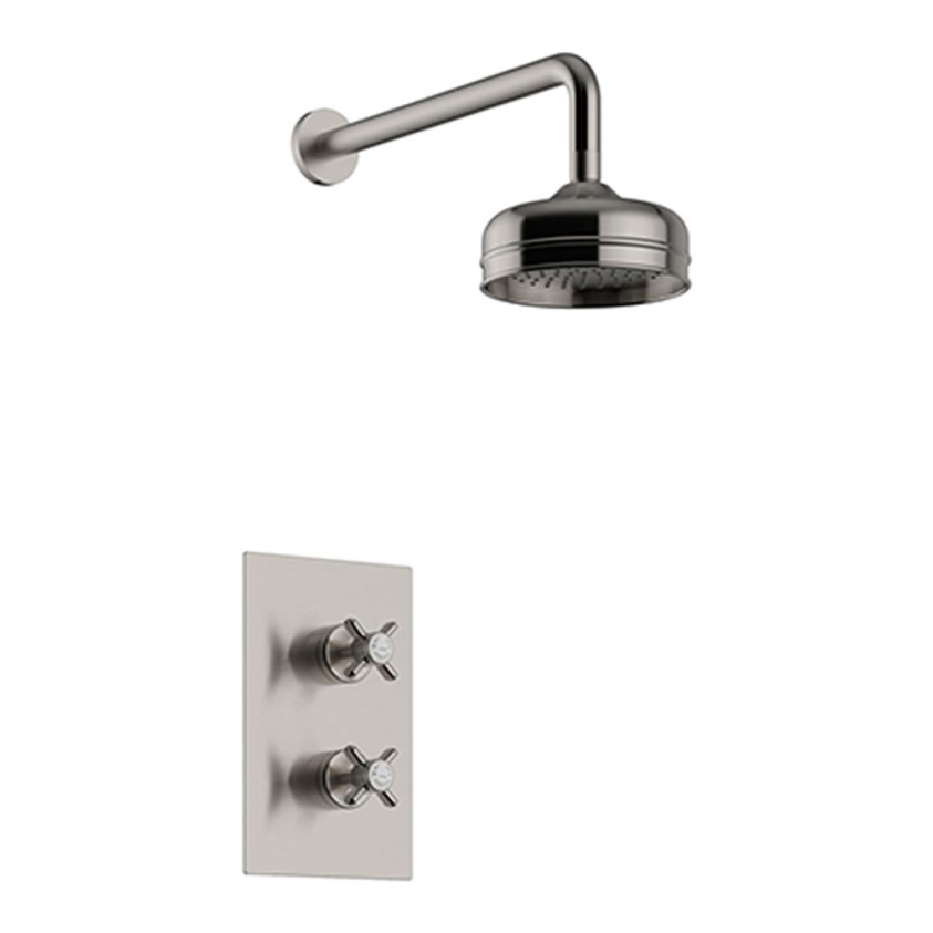 Heritage Dawlish Brushed Nickel Recessed Shower with Premium Fixed Head Kit