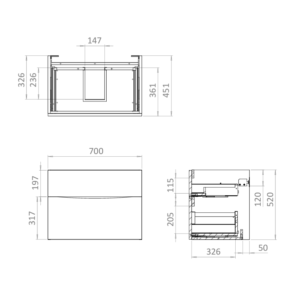 Crosswater Glide II Matt Black 700mm Drawer Unit & Basin | Sanctuary