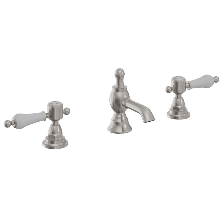 Heritage Glastonbury Brushed Nickel Deck Mounted 3 Taphole Basin Mixer