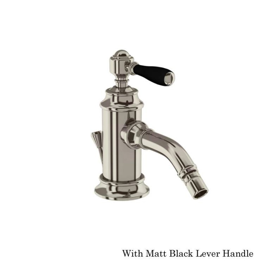 Burlington Arcade Nickel Monobloc Bidet Mixer With Black Lever Handle