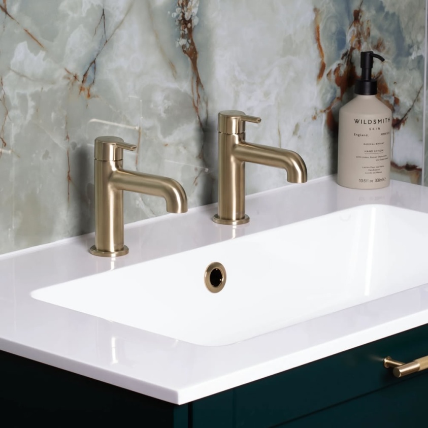 Heritage Dartmouth Brushed Brass Basin Pillar Taps