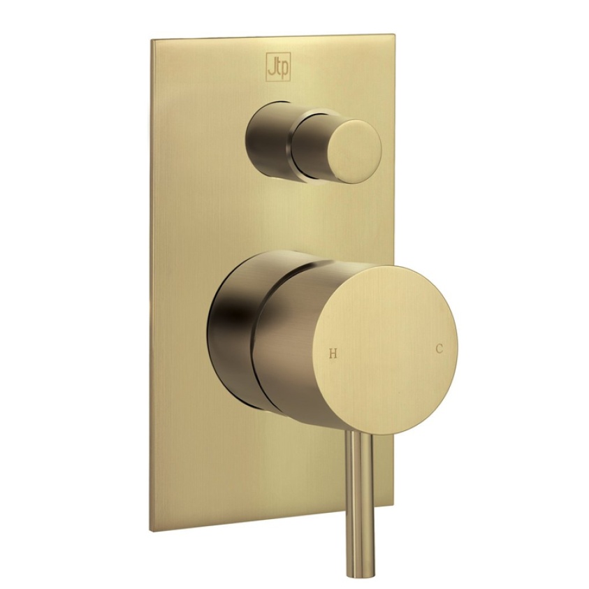 Product Cut out image of the JTP Vos Brushed Brass Single Lever Manual Shower Valve with Diverter