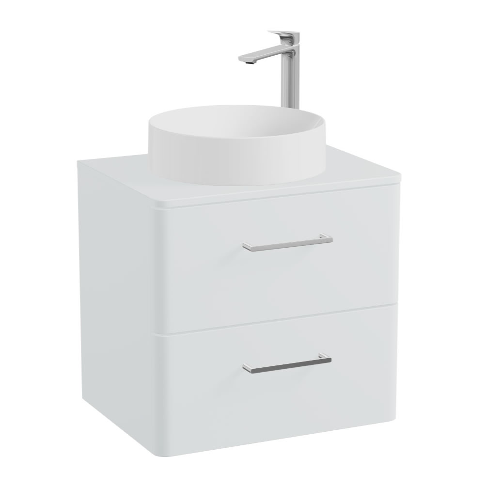 Vado Cameo 600mm Arctic White Wall Hung 2 Drawer Vanity Unit, Worktop ...