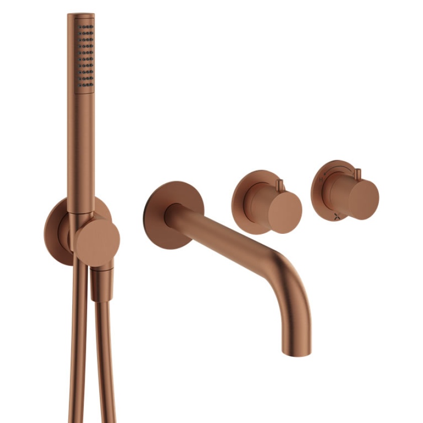 Crosswater Module Brushed Bronze 2 Handle Shower Valve, Spout & Handset