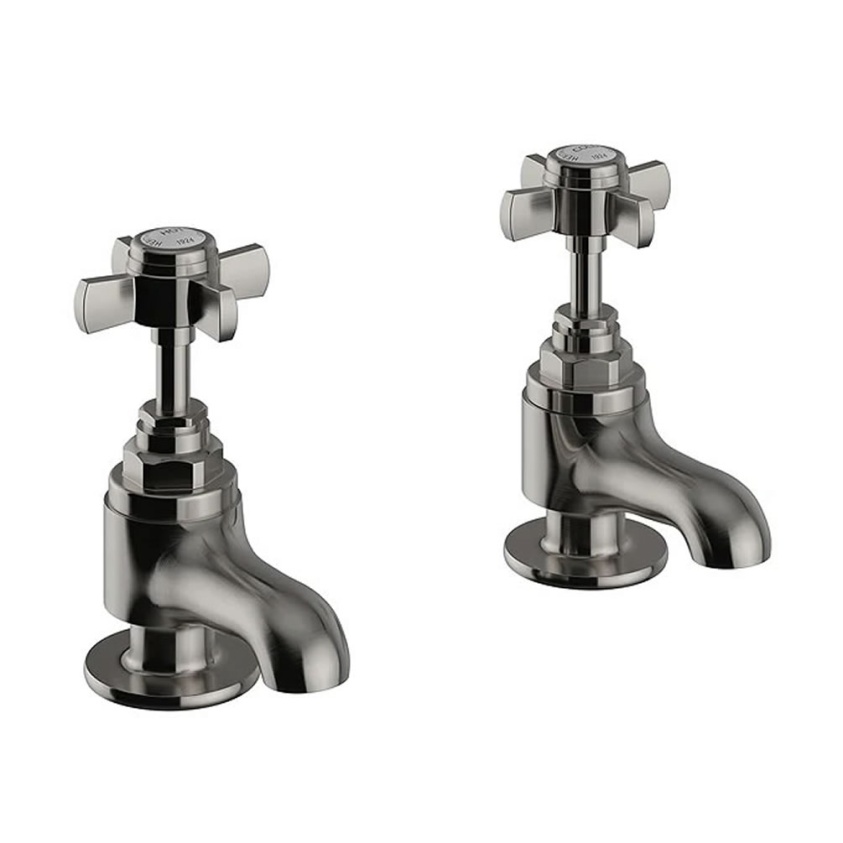 Heritage Dawlish Brushed Nickel Basin Pillar Taps