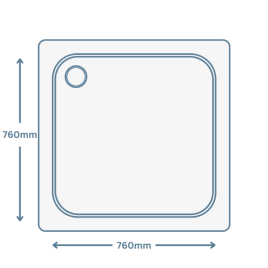 image of a square shower tray with 760mm on length and width and arrows pointing to show size