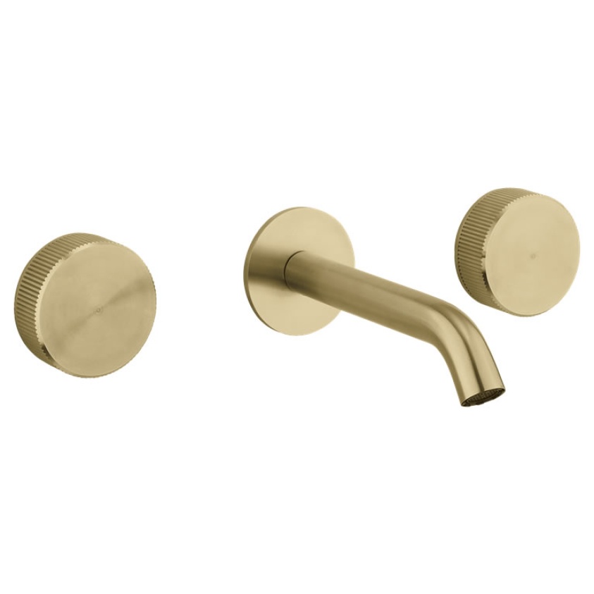 Crosswater 3ONE6 316 Brushed Brass 3 Tap Hole Wall Mounted Basin Mixer