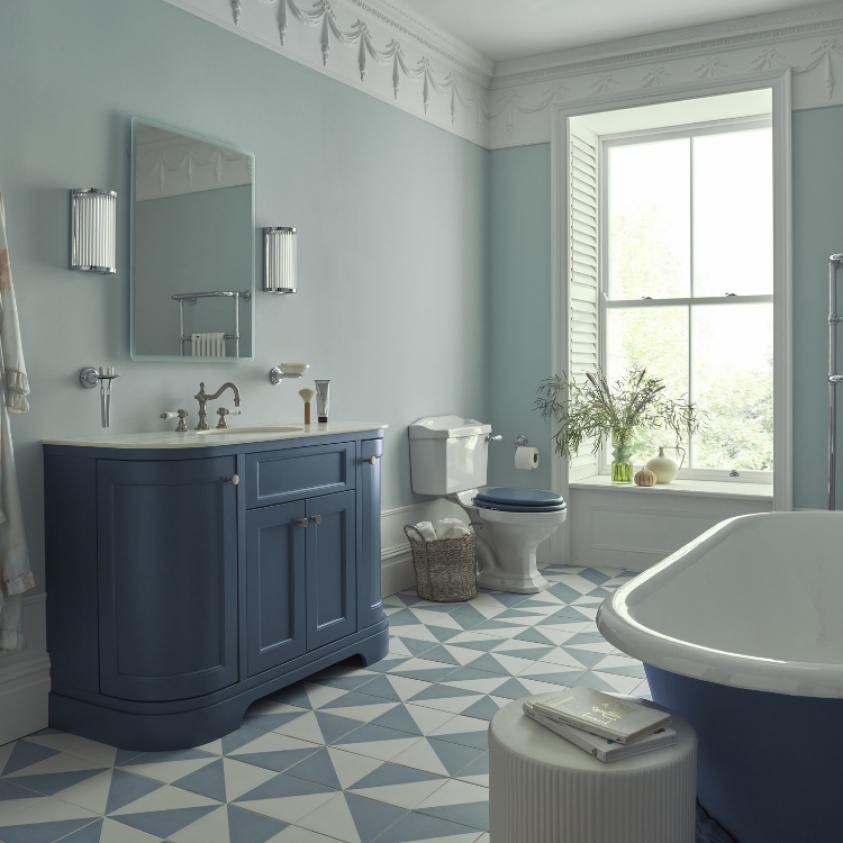 Heritage Wilton 1200mm Maritime Blue Curved Vanity Unit & Worktop - Lifestyle 1