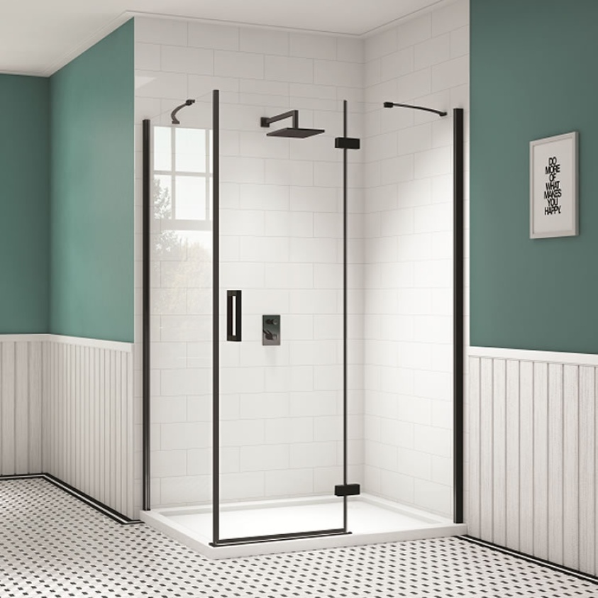 Merlyn Black Hinged Door & Inline Panel | Sanctuary Bathrooms