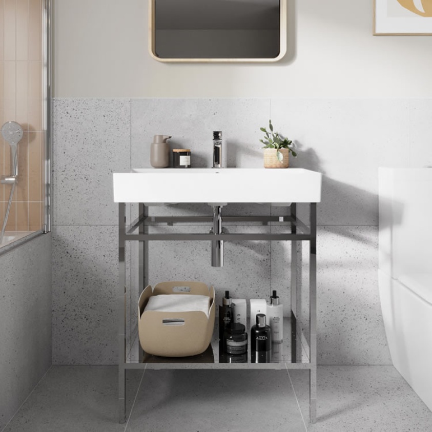 product cut out image of Britton Shoreditch Polished Stainless Steel washstand with 1 tap hole basin FRAME101