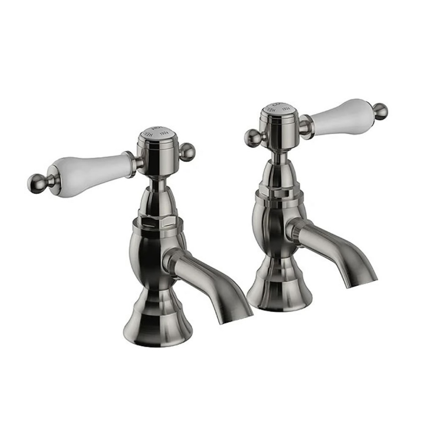 Heritage Glastonbury Brushed Nickel Basin Pillar Taps