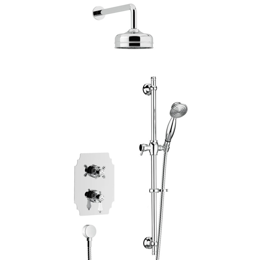 Heritage Glastonbury Recessed Shower with Premium Fixed Head and Flexible Riser Kit Chrome Finish