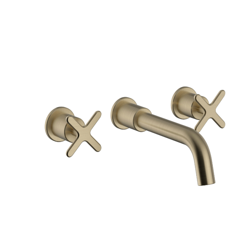 Heritage Salcombe Brushed Brass 3 Tap Hole Wall Mounted Basin Mixer