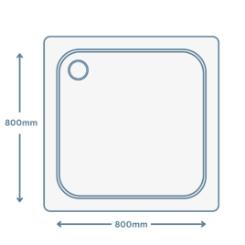 image of a square shower tray with 800mm in height and 800mm width with arrows pointing in both directions