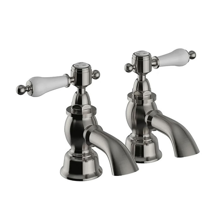 Heritage Glastonbury Brushed Nickel Bath Pillar Taps