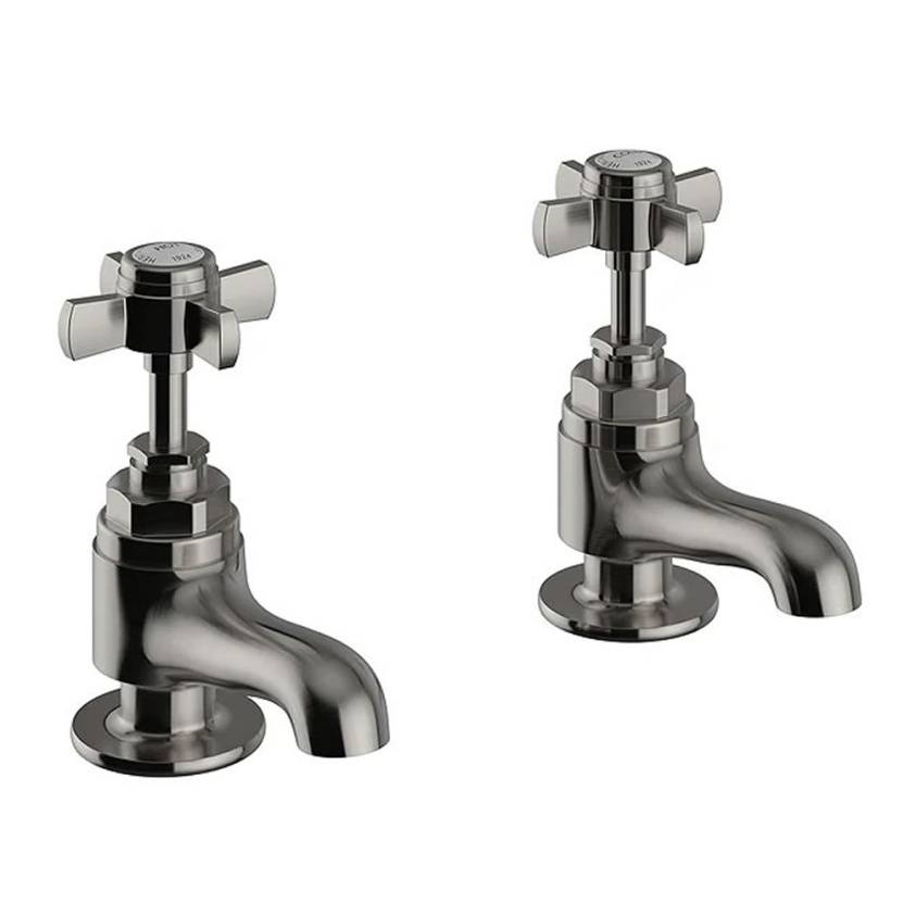 Heritage Dawlish Brushed Nickel Bath Pillar Taps