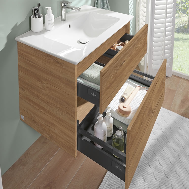 V&B Finero Kansas Oak 800 Basin Vanity Unit | Sanctuary Bathrooms