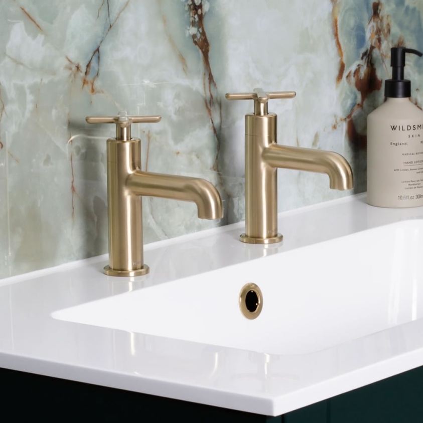 Heritage Salcombe Brushed Brass Basin Pillar Taps